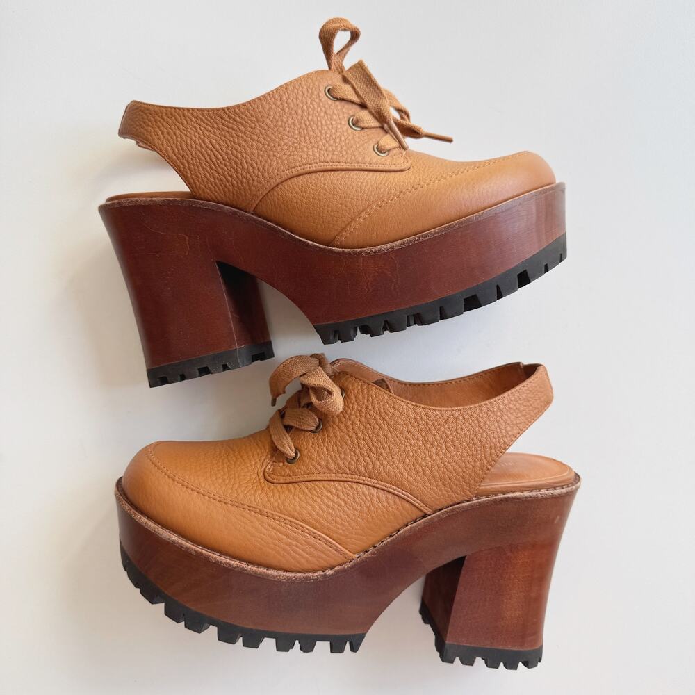 Intentionally Blank Hobby Slingback Platform Clog Whiskey Brown Leather Size 8 - Picture 3 of 8